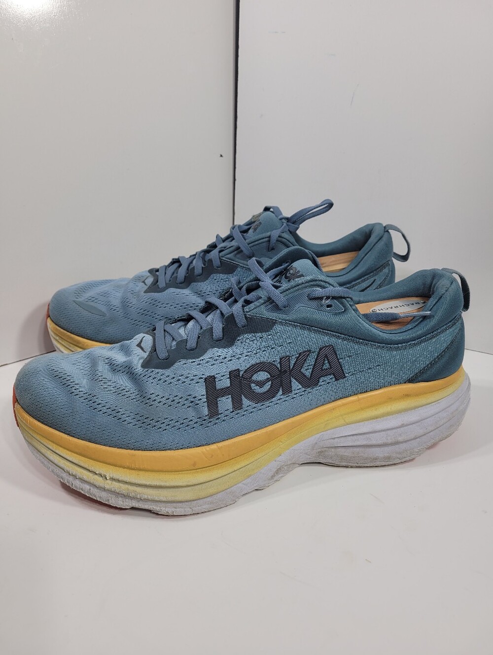 Hoka Bondi 8 Blue Orange Mens Size 13 2E Wide Running Shoes Cushioned Worn As Is